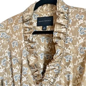 J. Crew ruffle neckline tan/brown paisley blazer